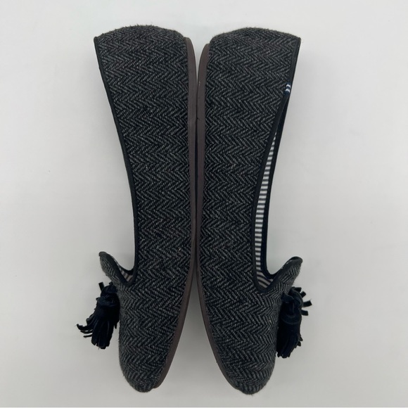 Charles Philip Shanghai Leather Tweed Herringbone Flats Black Tassel Size 7.5 - Picture 8 of 11